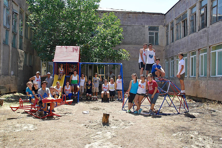 SERVICE Armenia 2016 participants at the completed playground at the Getashen village school and kindergarden.